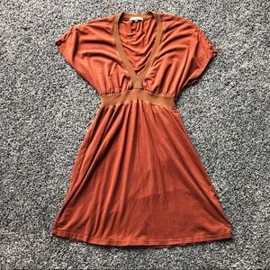 James Perse rust deep V short sleeve mini dress
